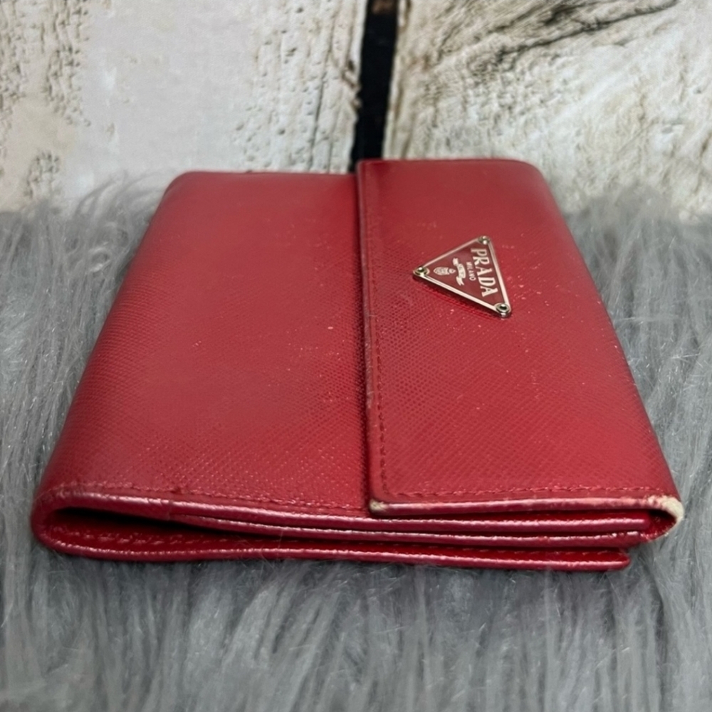 Prada Red Saffiano Metal Leather Logo wallet - Picture 3 of 9